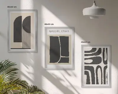 Abstraktūs minimalistiniai plakatai 3 paveikslų rinkinys su rėmais
