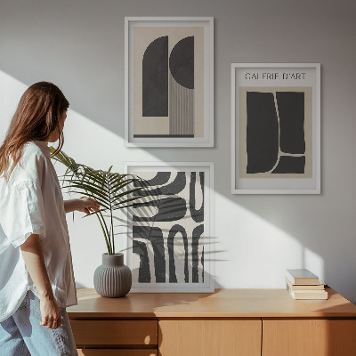 3 paveikslų rinkinys su rėmais Abstraktūs minimalistiniai plakatai
