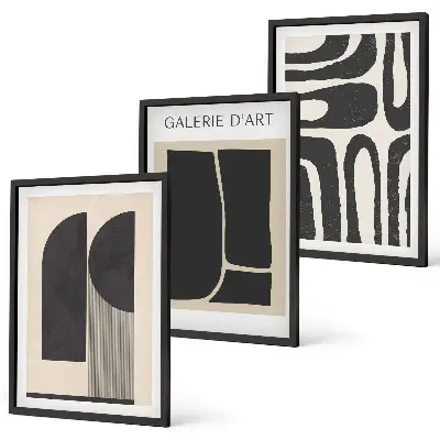 Abstraktūs minimalistiniai plakatai 3 paveikslų rinkinys su rėmais