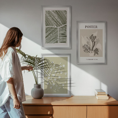 3 paveikslų rinkinys su rėmais Subtilūs augalų motyvai