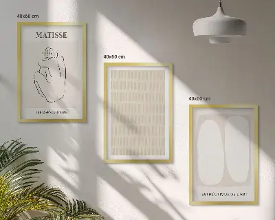 Įrėmintas triptikas smėlio ir baltos spalvos linijų rašto