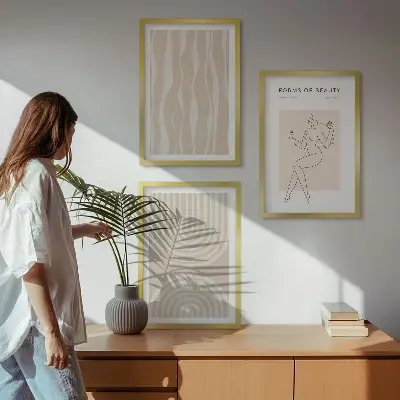 Abstraktūs boho stiliaus paveikslai 3 dalių rinkinys su rėmais