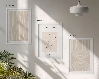 Abstraktūs boho stiliaus paveikslai 3 dalių rinkinys su rėmais
