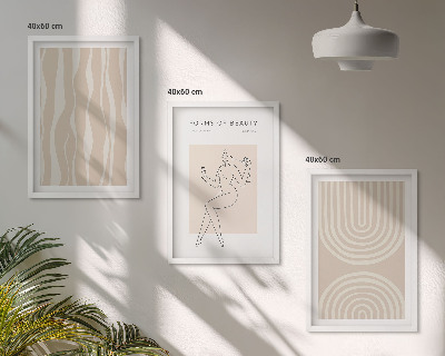 3 paveikslų rinkinys su rėmais Abstraktūs boho stiliaus papuošimai