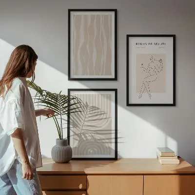 Abstraktūs boho stiliaus paveikslai 3 dalių rinkinys su rėmais