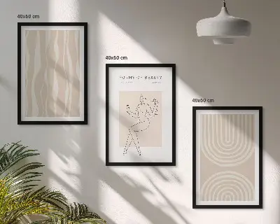 Abstraktūs boho stiliaus paveikslai 3 dalių rinkinys su rėmais