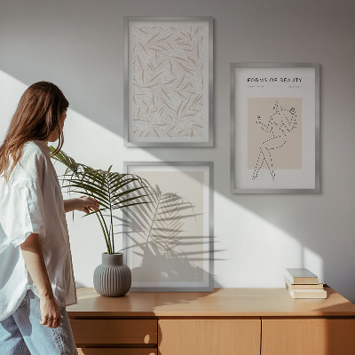 3 paveikslų rinkinys su rėmais Minimalistiniai botaniniai motyvai
