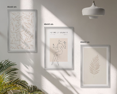 3 paveikslų rinkinys su rėmais Minimalistiniai botaniniai motyvai
