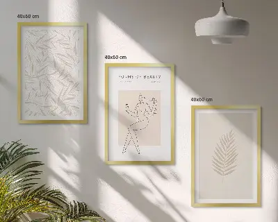 Minimalistiniai botaniniai motyvai 3 paveikslų rinkinys su rėmais