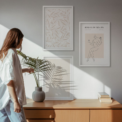 3 paveikslų rinkinys su rėmais Minimalistiniai botaniniai motyvai
