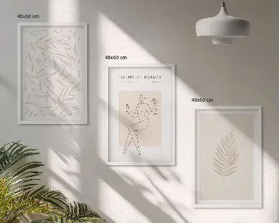 Minimalistiniai botaniniai motyvai 3 paveikslų rinkinys su rėmais