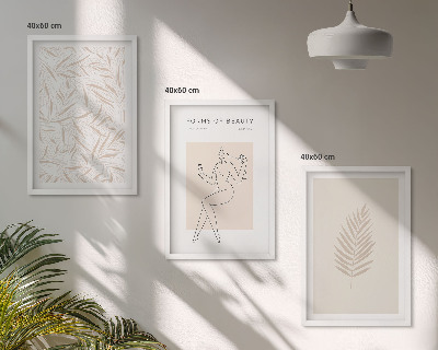 3 paveikslų rinkinys su rėmais Minimalistiniai botaniniai motyvai