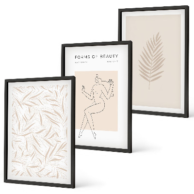 3 paveikslų rinkinys su rėmais Minimalistiniai botaniniai motyvai