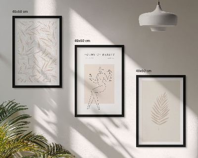 3 paveikslų rinkinys su rėmais Minimalistiniai botaniniai motyvai