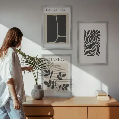 Abstraktūs augalų raštai 3 paveikslų rinkinys su rėmais