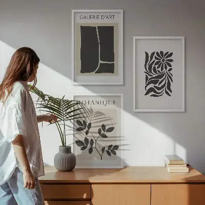 Abstraktūs augalų raštai 3 paveikslų rinkinys su rėmais