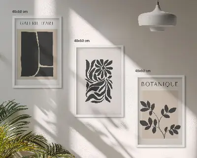 Abstraktūs augalų raštai 3 paveikslų rinkinys su rėmais