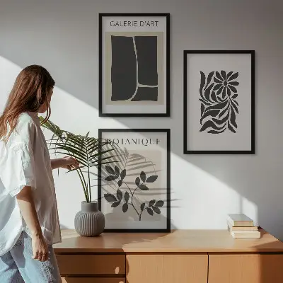 Abstraktūs augalų raštai 3 paveikslų rinkinys su rėmais