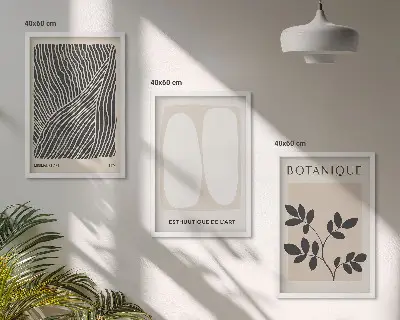 Augalų raštai ir linijos įrėmintas triptikas