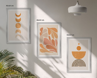 3 paveikslų rinkinys su rėmais Abstrakčios oranžinės formos