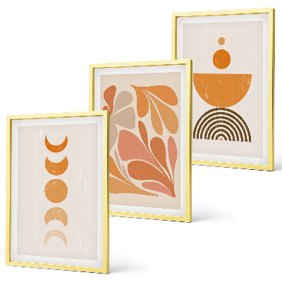 3 paveikslų rinkinys su rėmais Abstrakčios oranžinės formos