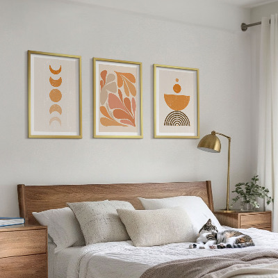 3 paveikslų rinkinys su rėmais Abstrakčios oranžinės formos
