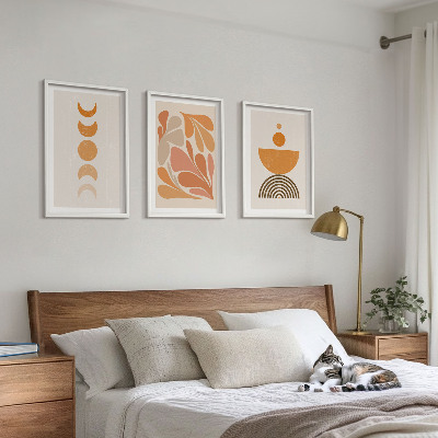 3 paveikslų rinkinys su rėmais Abstrakčios oranžinės formos