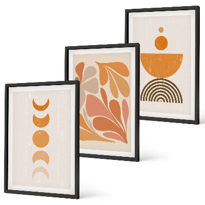 3 paveikslų rinkinys su rėmais Abstrakčios oranžinės formos
