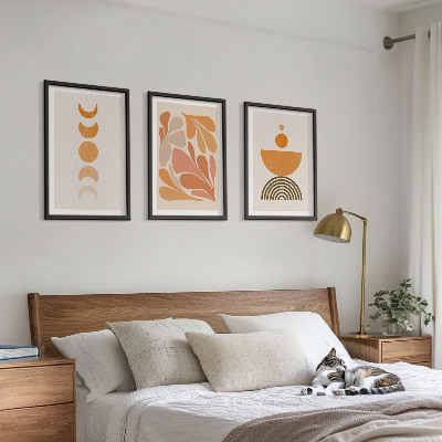 3 paveikslų rinkinys su rėmais Abstrakčios oranžinės formos