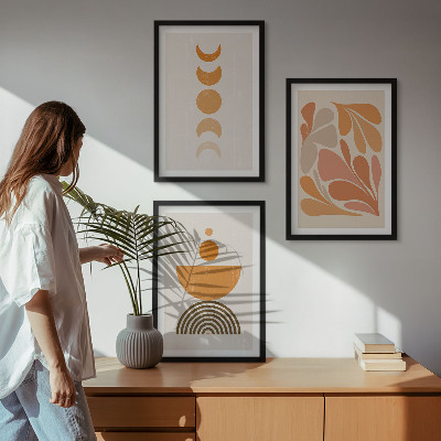 3 paveikslų rinkinys su rėmais Abstrakčios oranžinės formos