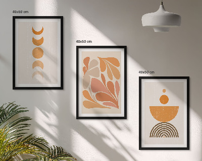 3 paveikslų rinkinys su rėmais Abstrakčios oranžinės formos
