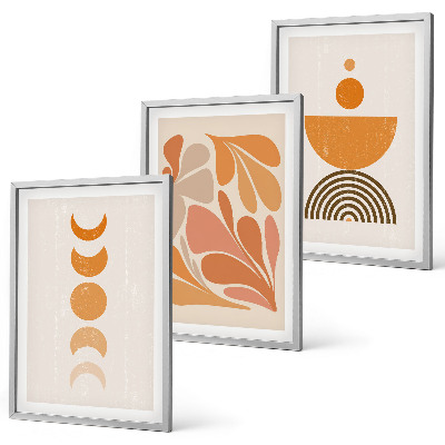 3 paveikslų rinkinys su rėmais Abstrakčios oranžinės formos