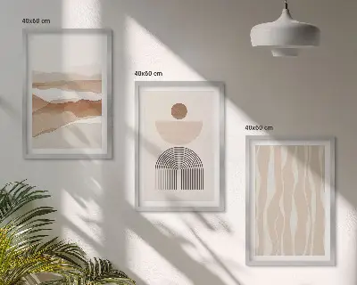 3 paveikslų rinkinys su rėmais abstraktus peizažas su gamtos geometrija