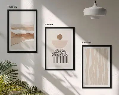 3 paveikslų rinkinys su rėmais abstraktus peizažas su gamtos geometrija