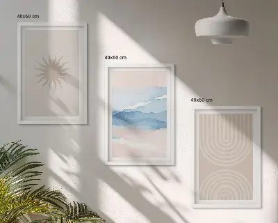 3 paveikslų rinkinys su rėmais saulės bangos abstrakčios pastelinės linijos