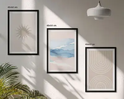3 paveikslų rinkinys su rėmais saulės bangos abstrakčios pastelinės linijos
