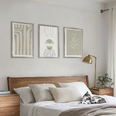 Geometrinių augalų raštų paveikslai rinkinys iš 3 dalių su rėmais