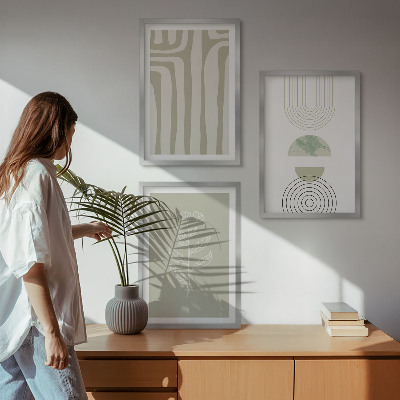 3 paveikslų rinkinys su rėmais Geometriniai augalų raštai