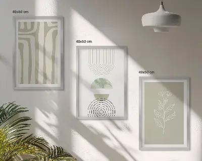 Geometrinių augalų raštų paveikslai rinkinys iš 3 dalių su rėmais
