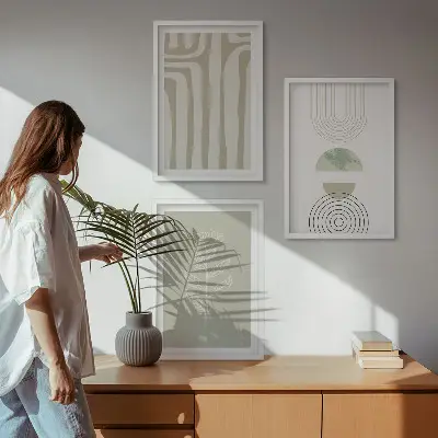 Geometrinių augalų raštų paveikslai rinkinys iš 3 dalių su rėmais