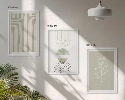 Geometrinių augalų raštų paveikslai rinkinys iš 3 dalių su rėmais