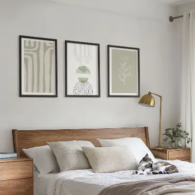 Geometrinių augalų raštų paveikslai rinkinys iš 3 dalių su rėmais