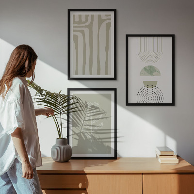 3 paveikslų rinkinys su rėmais Geometriniai augalų raštai