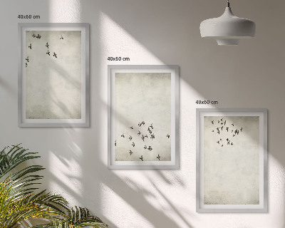 3 paveikslų rinkinys su rėmais Minimalistinis paukščių piešinys