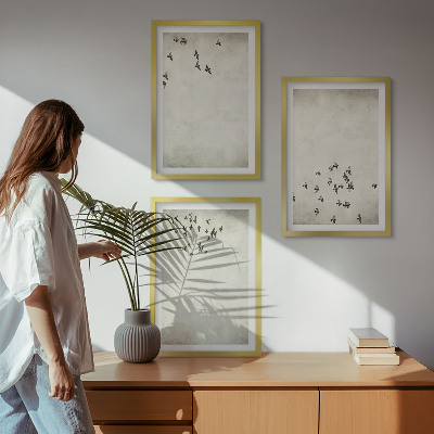 3 paveikslų rinkinys su rėmais Minimalistinis paukščių piešinys