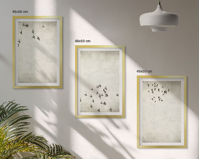 3 paveikslų rinkinys su rėmais Minimalistinis paukščių piešinys