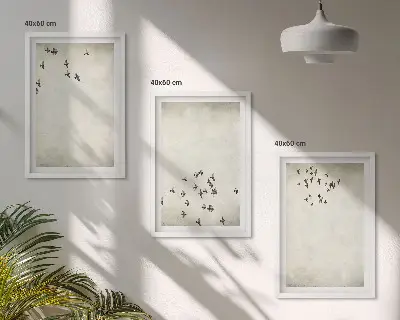 Minimalistinis paukščių piešinys 3 paveikslų rinkinys su rėmais