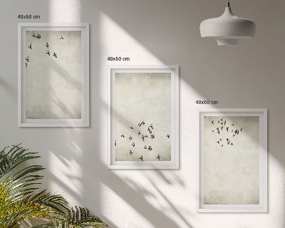 3 paveikslų rinkinys su rėmais Minimalistinis paukščių piešinys