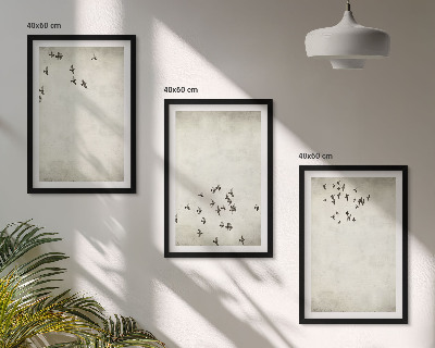 3 paveikslų rinkinys su rėmais Minimalistinis paukščių piešinys