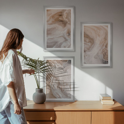3 paveikslų rinkinys su rėmais Marmuro abstrakčios tekstūros